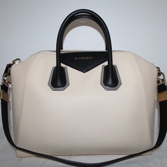 Givenchy Antigona Tri Color Cream Black Silver Top Zip Shoulder Bag Tote Duffle - Picture 1 of 12